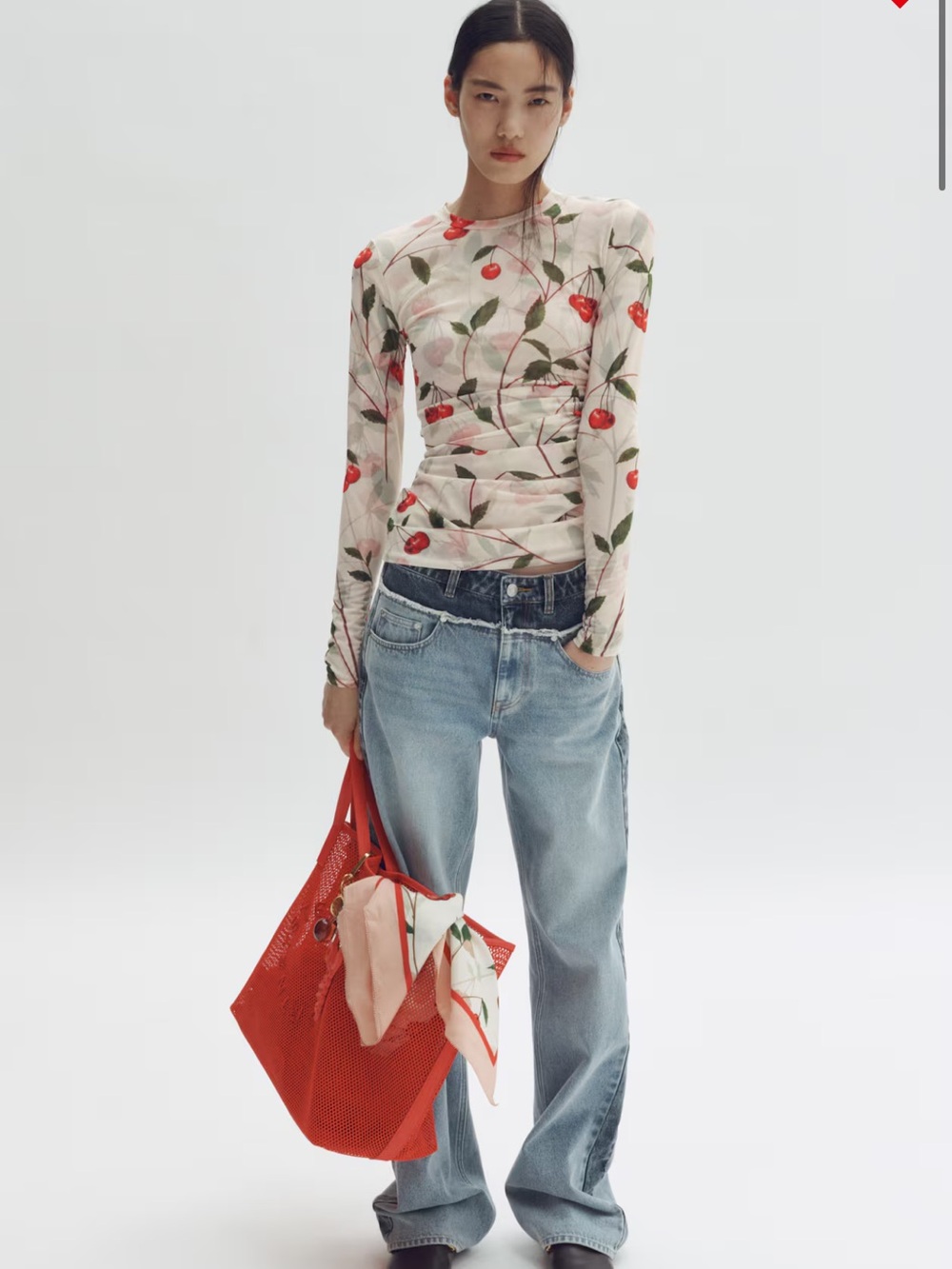 H&M Stella McCartney Cherry Print Mesh Top Size XS